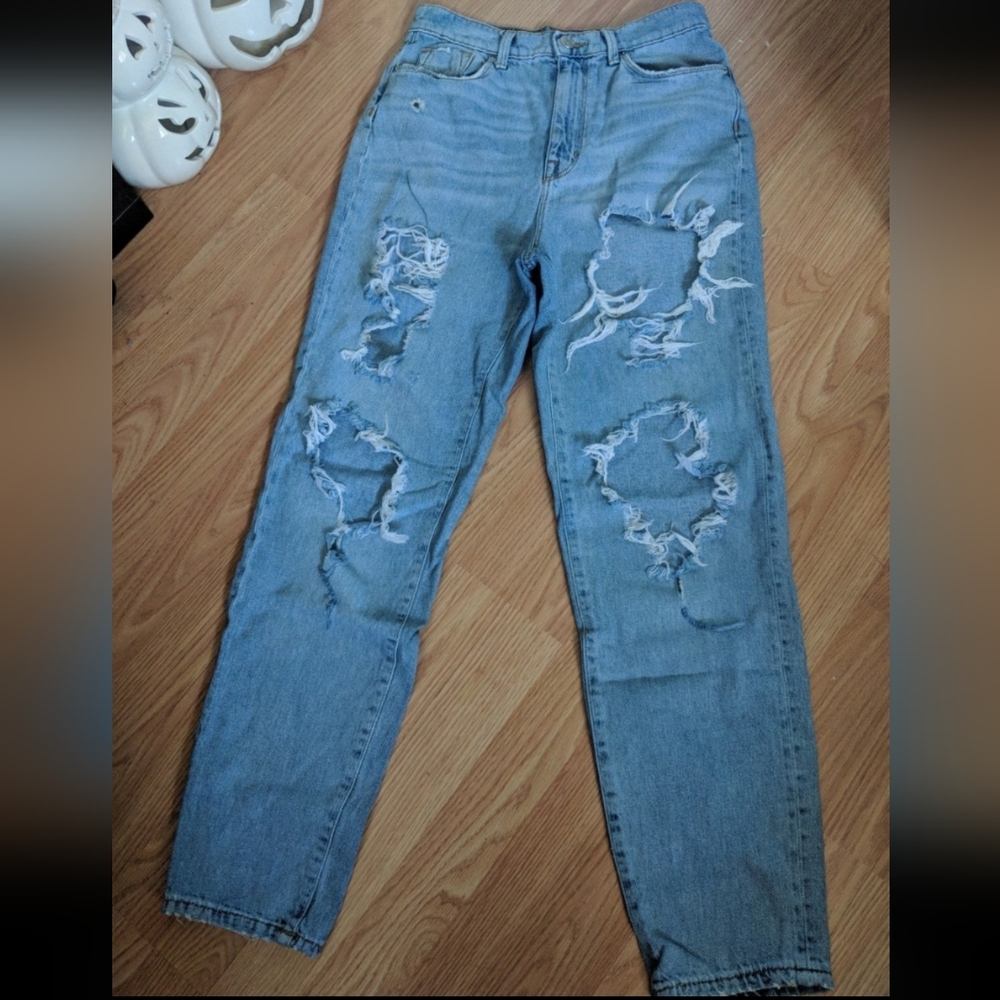 Retro Y2K Denim Jean Pants Cutout Distressed Costume Festival Party Rave